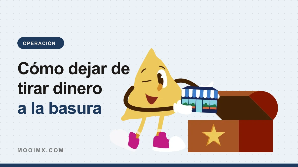Ilustración de la mascota de MOOI junto a un cofre